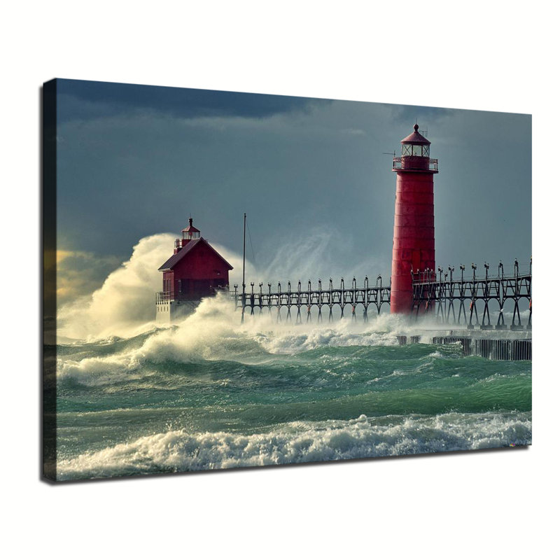 Affiche du phare rouge Wave Pier, 24 po x 36 po