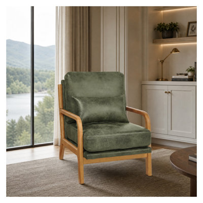 Méridienne en bois vert olive Mid-Century avec coussin en mousse