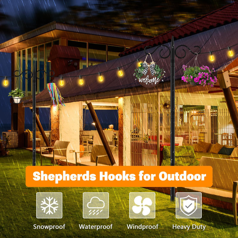 108" Black Metal Double Shepherd Hooks for Outdoor Garden