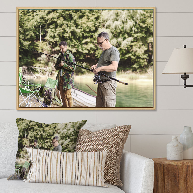 " Hunter S Fishing Pursuit ", Natural Floater Framed, 16" H x 32" W x 1" D