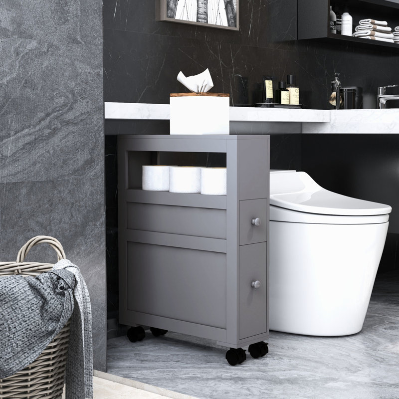 Gray Bathroom Rolling Cabinet For Space Utilization 28.25" Tall Storage With Drawers