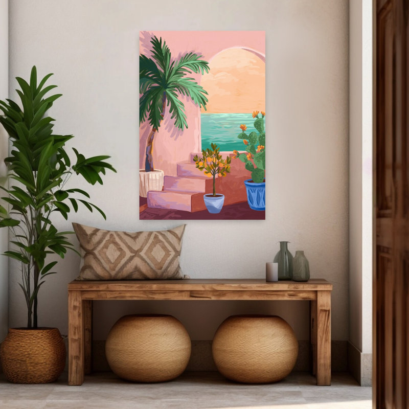 Art contemporain, palmier abstrait, cactus, art floral, H 48 po x l 32 po