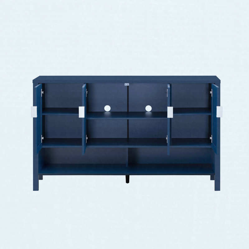 55.1" Storage Sideboard Buffet Cabinet, 4 Door Modern Cabinet with Open Shelf and Adjustable Shelves, Navy Blue