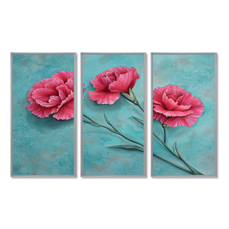 Ensemble d'ornements cyan Harmony Of Rose, Reproduction avec cadre flottant, Argent argent, H 32 po x l 48 po