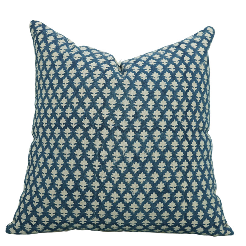 Jeté en lin bleu Fab Fabine - imprimé floral fait à la main, décor bohémien rétro, Carré, H 22 po x l 22 po