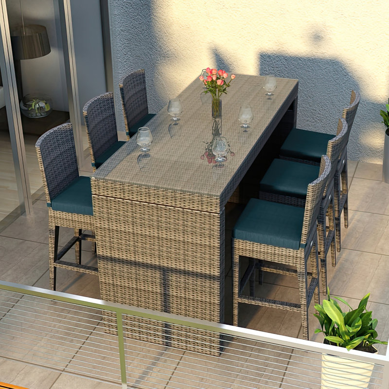 District 7 Piece Sunbrella Bar Height Dining Set With Cushion, Gray