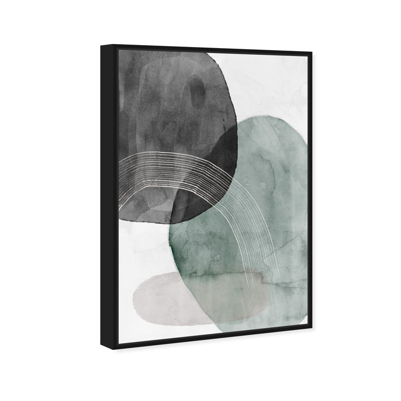 Abstrait vert solidaire géométrique - Peinture, H 30 po x l 20 po, Toile avec cadre noir