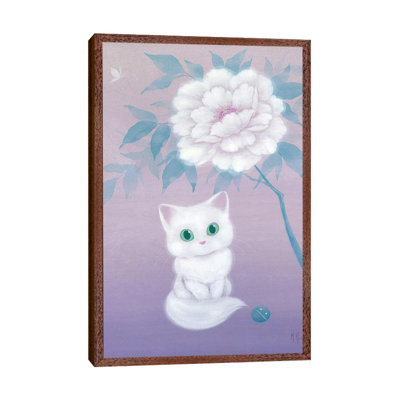 White Cat And Peony by Martin Hsu - Print on Canvas