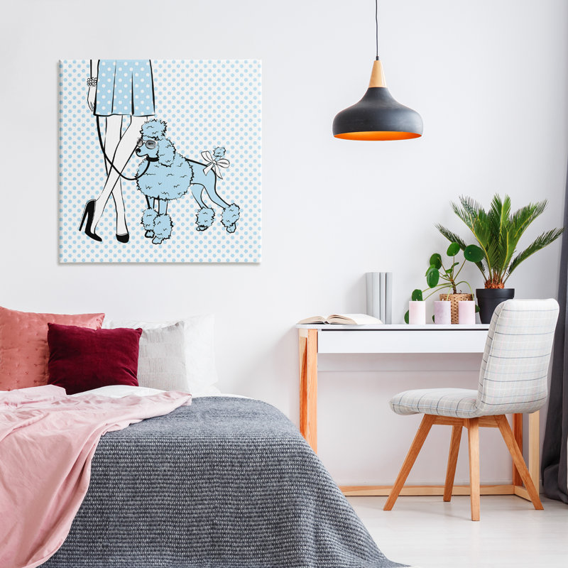 Art mural en toile «D pois Girl & Poodle» par Martina Pavlova, H 36 po x l 36 po