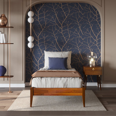 Finney Solid Wood Platform Bed without Headboard, Mid-Century Modern Bed Frame