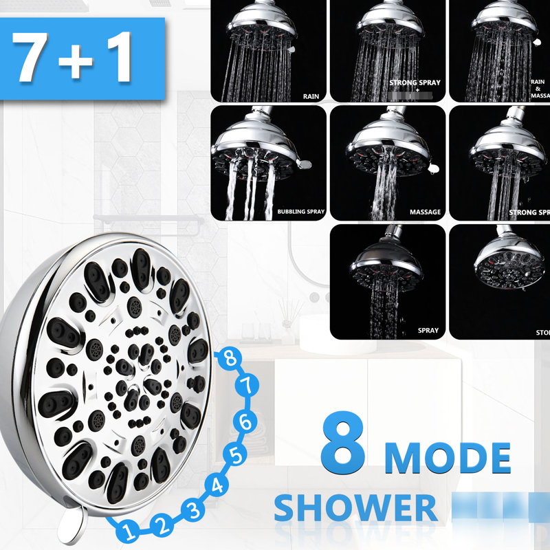 5 Inch Rain Shower & 7-spray Handheld With 26" Slide, Easy Installation, Angle-adjustable, Nozzles, Stable 1.8gpm Flow, Manual Control Bathroom : Showerhead And Adjustable, Dual Flow 1.8gpm, No Wall