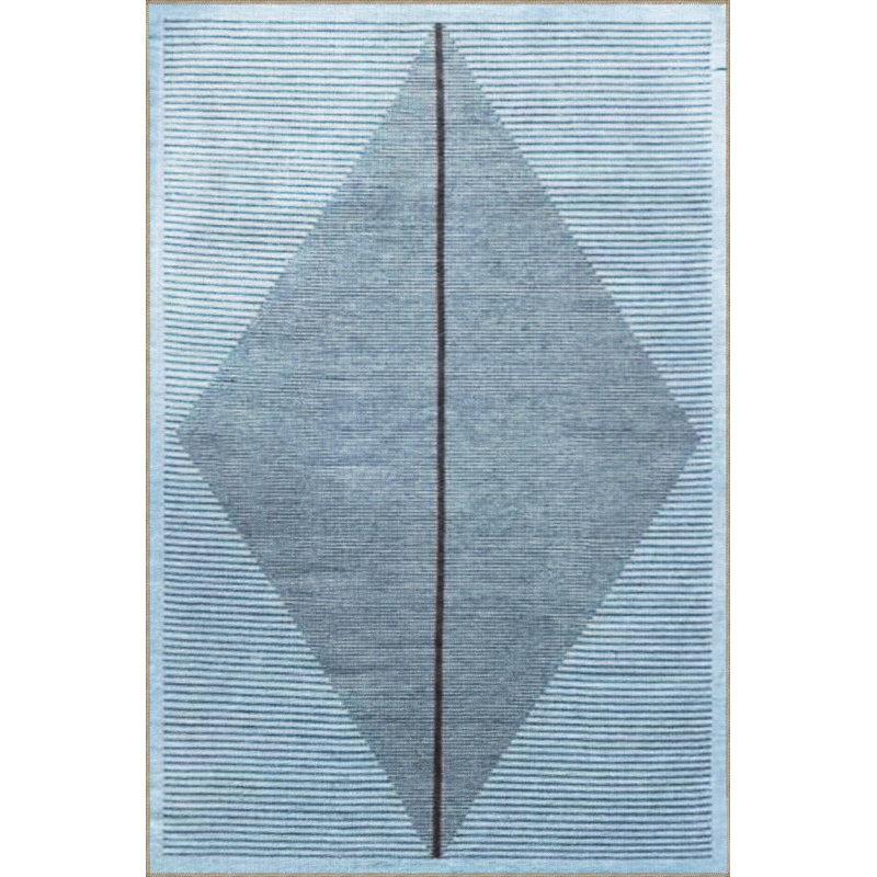 Blue Abstract Geometric Pattern Creative Modern Decorative Washable Rug, Runner 2'6" x 9'10"