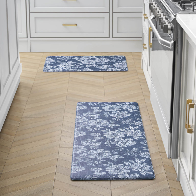 Tapis anti-fatigue 2 pièces Laura Ashley Iris, 17,5 po x 48 po / 17,5 po x 28 po, Marine