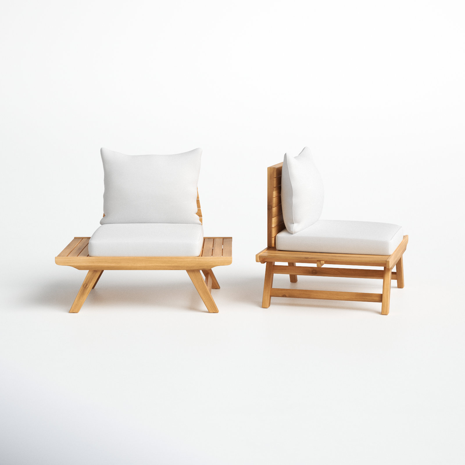 Acacia Outdoor Armless Lounge Chair, Teak Frame/White Cushion