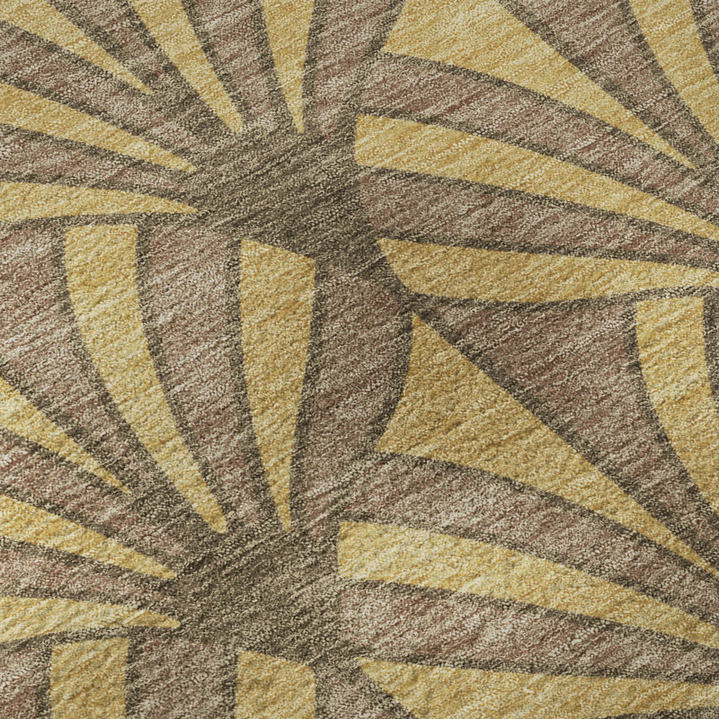 Premium Machine Washable Mayfield AMF2426 Striped Rug, Gold, 8' Round