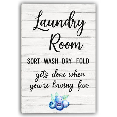 "Laundry Room – Sort, Wash, Dry, Fold" Blueberry-Themed Canvas Wall Art