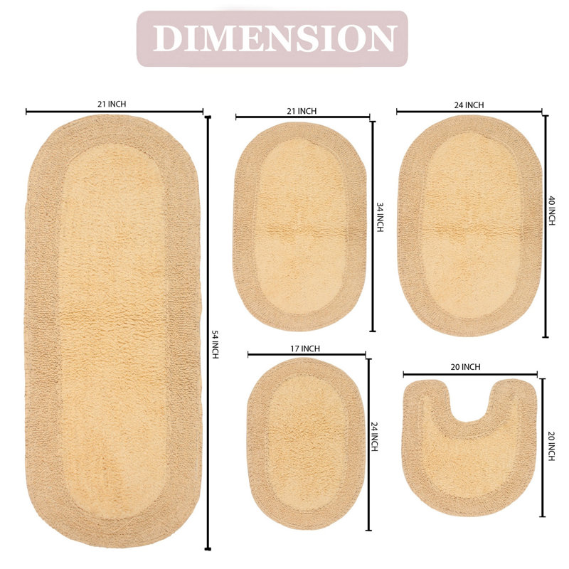 Tamela Double Ruffle 100% Cotton Non-Slip 5 piece Bath Rug Set, Butter