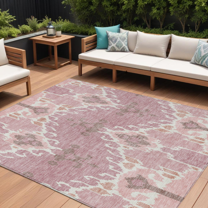 Tapis ivoire lavable intérieur / extérieur 10 pi x 14 pi Ikat