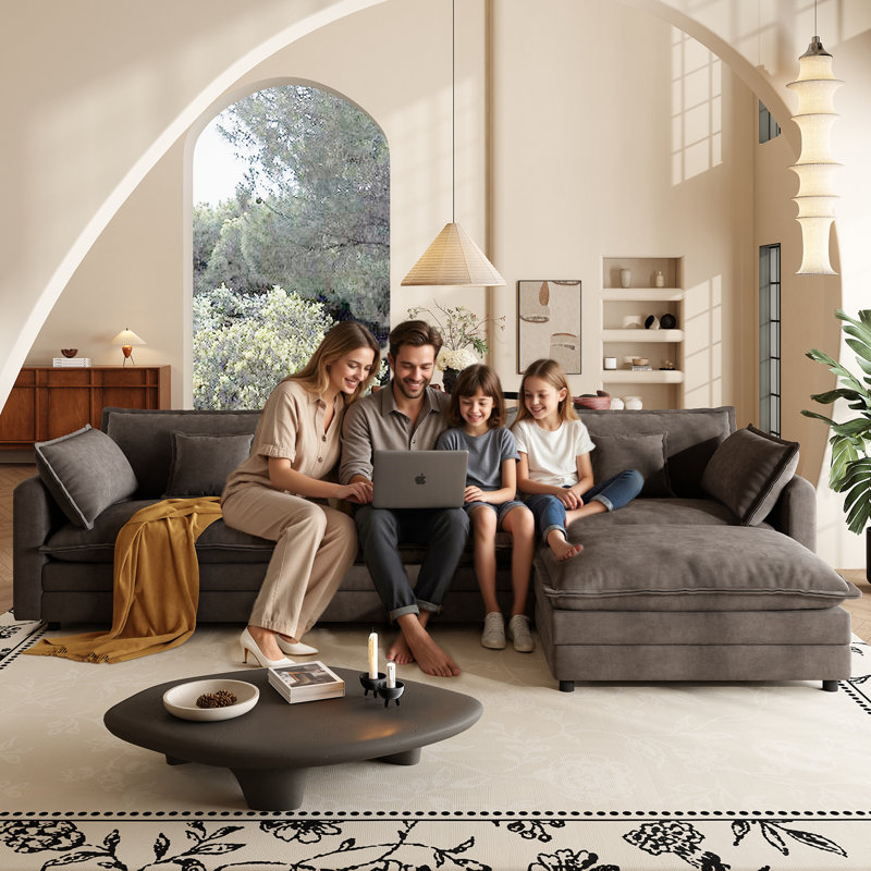 114 po Canapé modulaire confortable pour canapé-lit modulaire profond pour canapé-lit avec repose-pieds, Gris