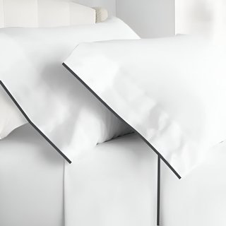 400TC Embroidery Cotton Sateen 4 Piece Sheet Set Fitted Sheet Fits Upto 16" Deep Pocket, Dark Gray Border, Full XL Sheet Set