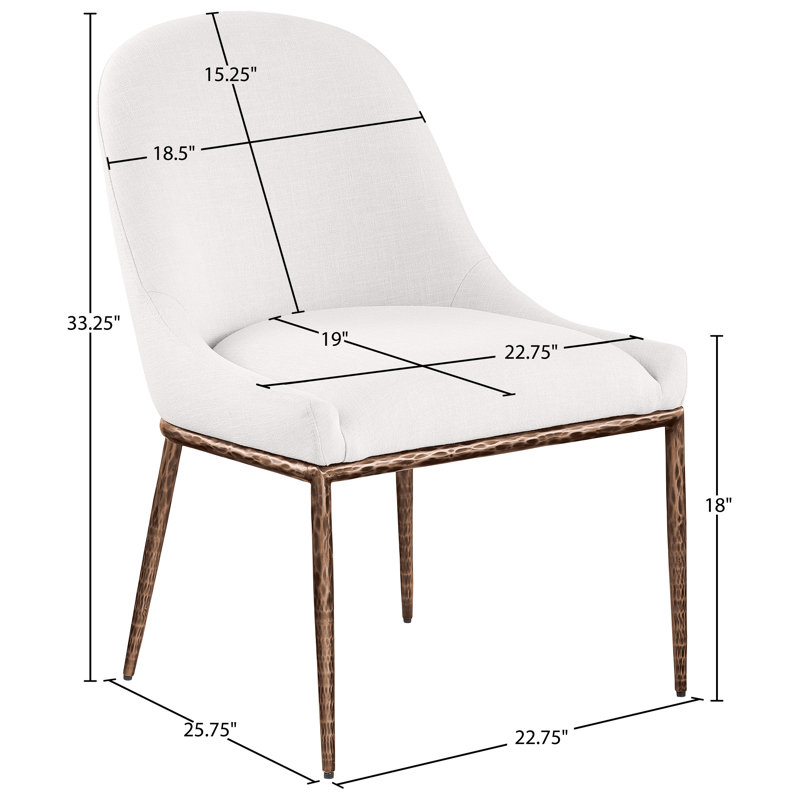 Chaise d'appoint rembourrée Ferro Hessle, Tissu crème texturé en lin, Bronze brossé
