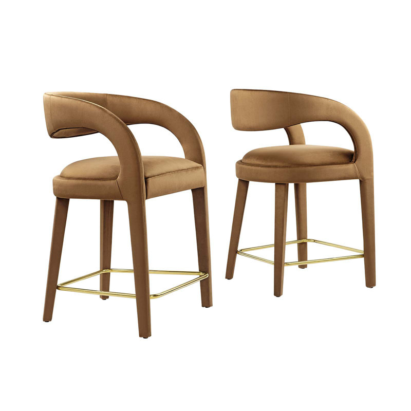 Modway Pinnacle Upholstered Stool, Counter Stool (24.5" Seat Height), Gold, Brown
