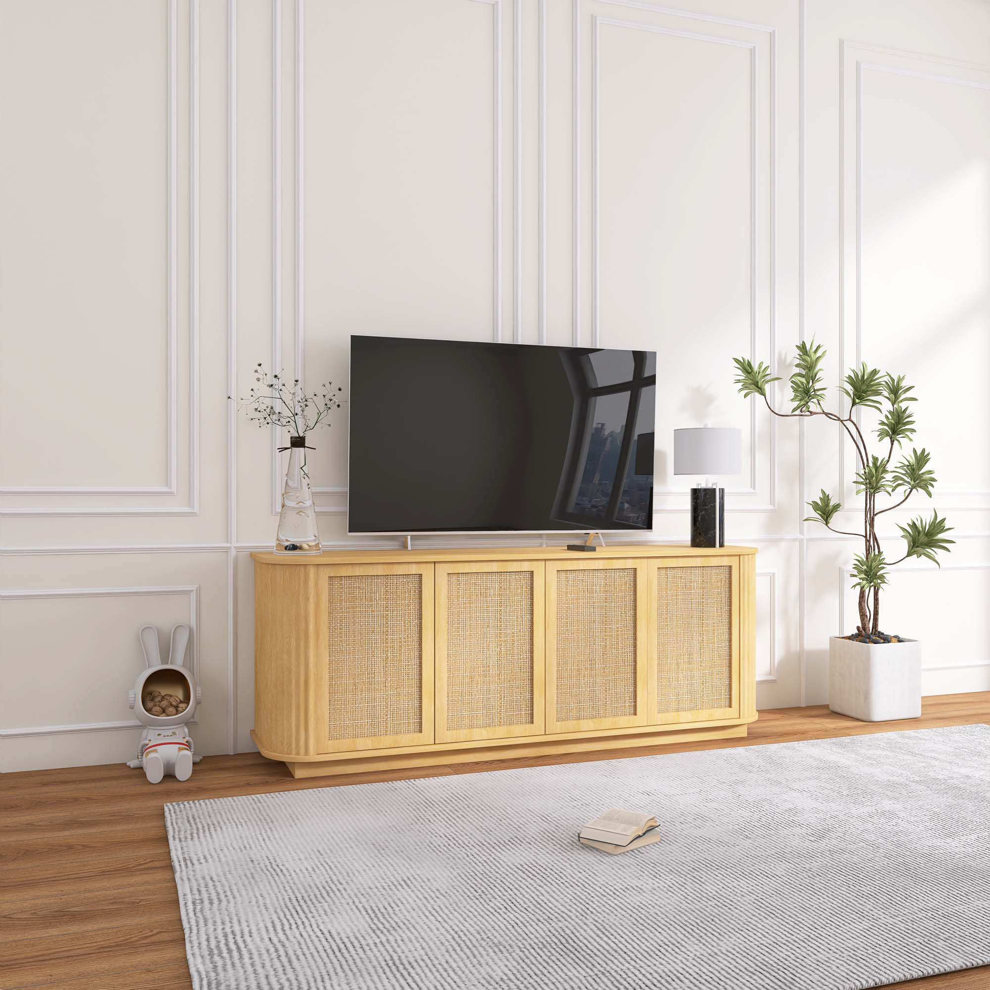 Rounded Tv Table Bay Isle Home™ Natural Wood TV Stand With Rounded Corner And Storage ...