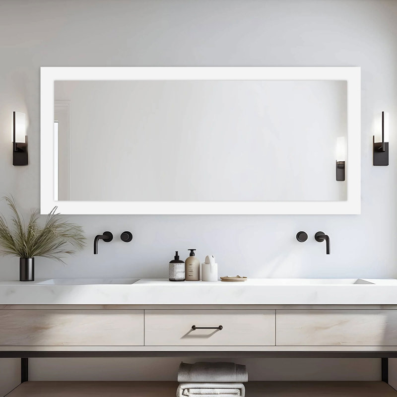 Wood Rectangle Mirror, White, 65" x 30"