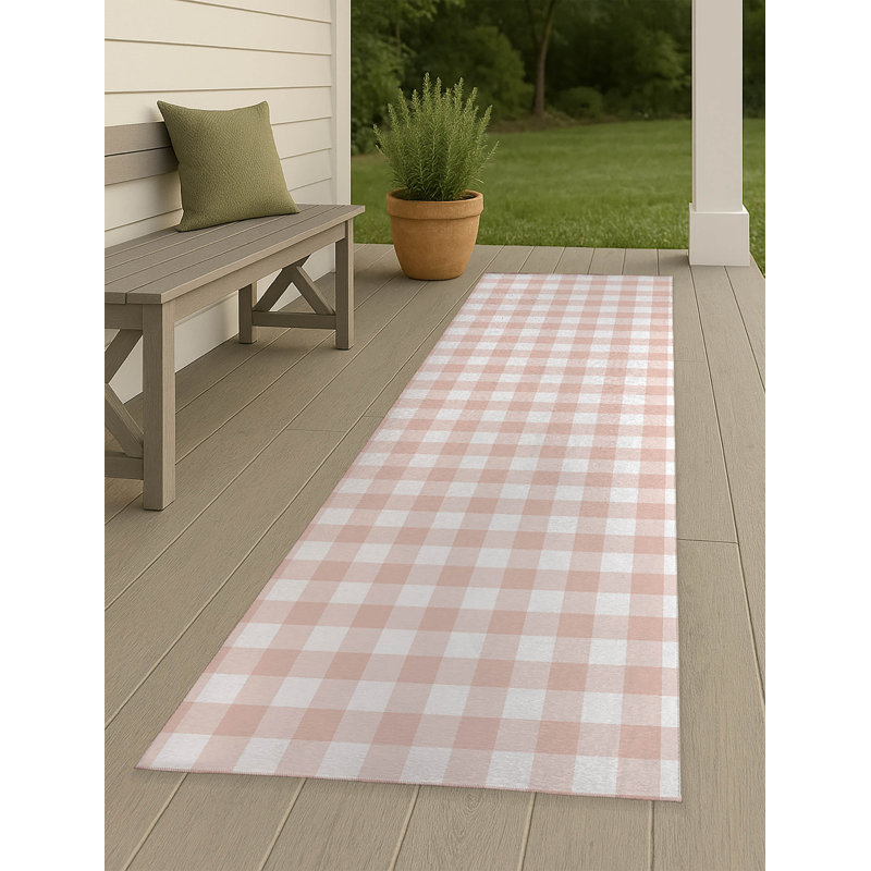 Proper Gingham Non-Slip Outdoor Rug, Runner 2'6" x 8'