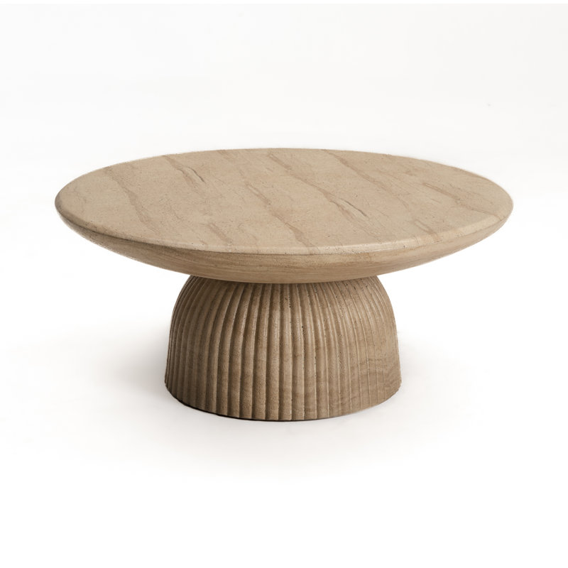 Tithi Round Concrete Coffee Table, Faux Travertine, 13.8" H x 31.5" W x 31.5" D