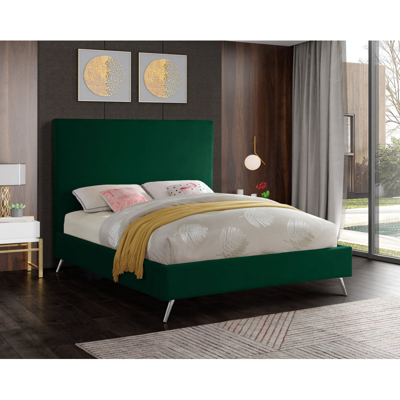 Jasmine Lavaca Upholstered Platform Bed, Green Velvet, Queen