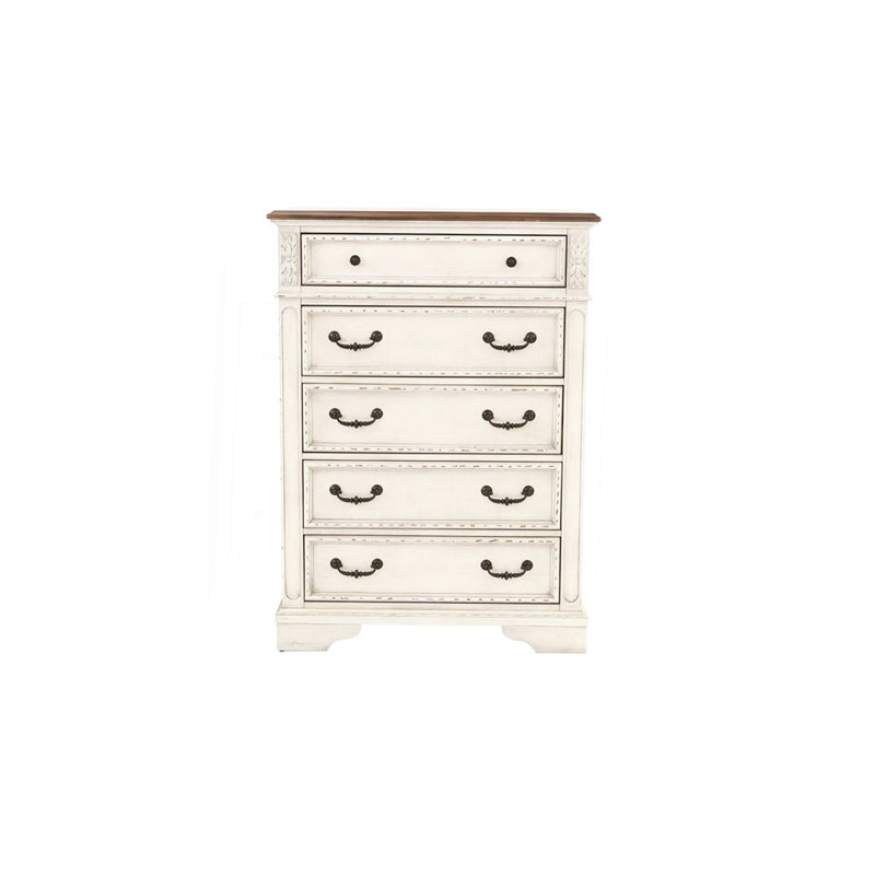 Commode à tiroirs en bois blanc antique avec plateau en noyer antique et armoire de rangement