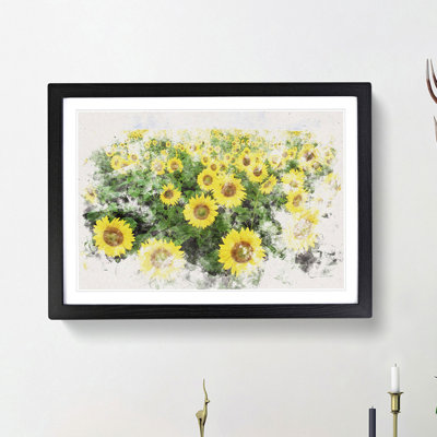 Yellow Sunflower Meadow Watercolour - Picture Frame Graphic Art Print