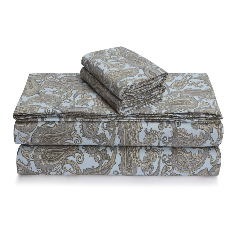 Flannel Paisley Sheet Set, Split King Sheet Set with 3 Additional Pieces, Blue/Purple Paisley