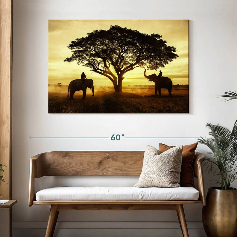 Silhouette d'un couple d'éléphants Brampt, H 32 po x l 48 po