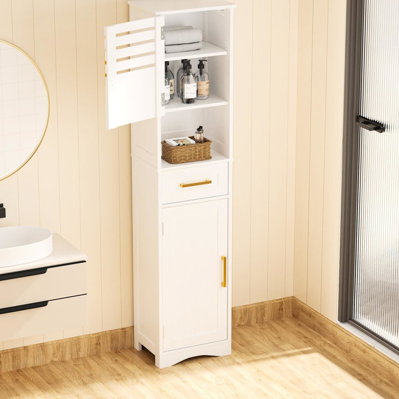 Haut placard de rangement pour salle de bain - 1 tiroir, 2 portes et placard blanc