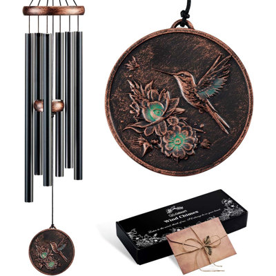 Carillons éoliens pour l'extérieur, dégagement extérieur de carillon de vent de ton profond colibri rétro, décoration de balcon de porche de patio, cadeaux de décoration de jardin suspendus pour les femmes maman grand-mère (colibri de 32 po)