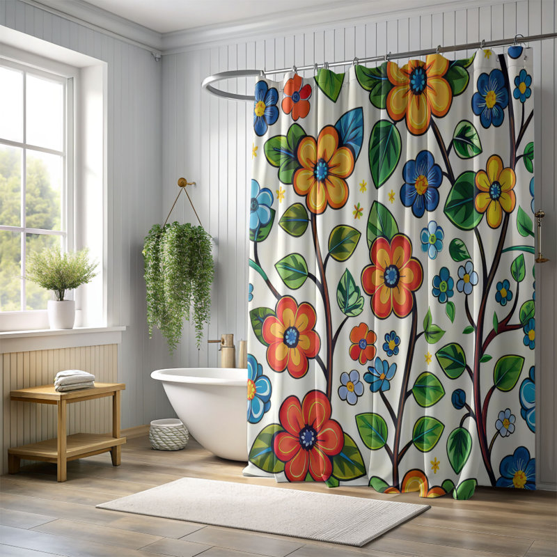 Blooming Circles - Rideau de douche Premium, H 74 po x l 71 po