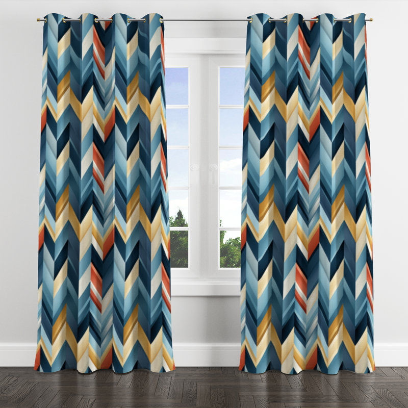Aynia - Abstract Geometric Blackout Grommet Curtain - 1 Panel, 52" W x 63" L, Golden Grommets