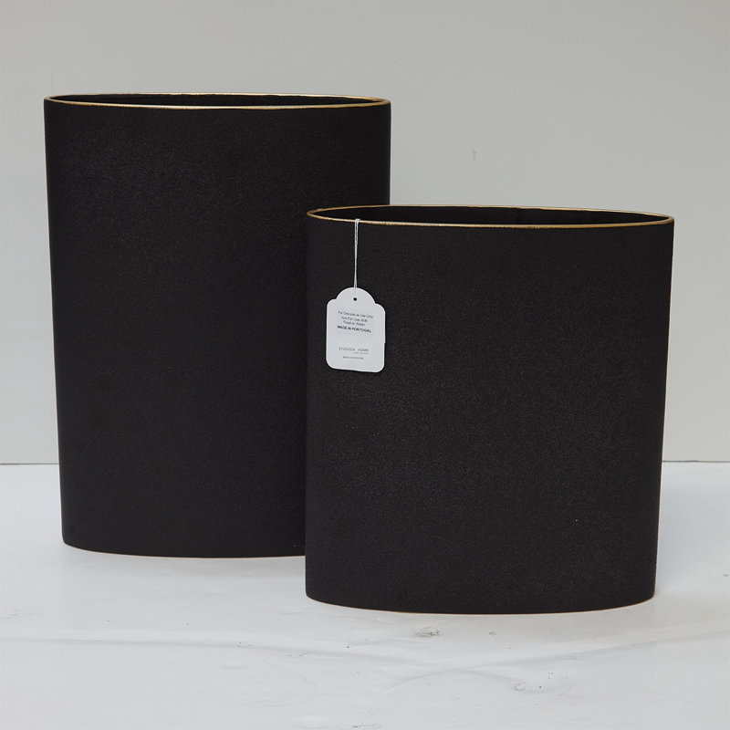 Tuba Vase-Black W/Gold Rim-Lg, 13" H x 12" W x 3.25" D