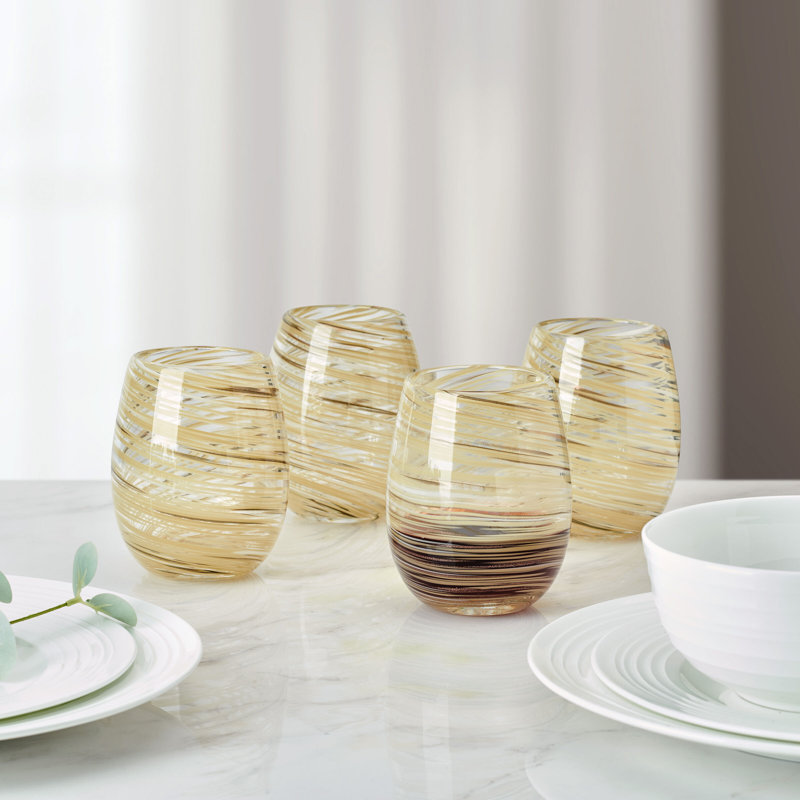 Mikasa Color Swirl 16 oz. Stemless Wine Glasses, Clear/Yellow