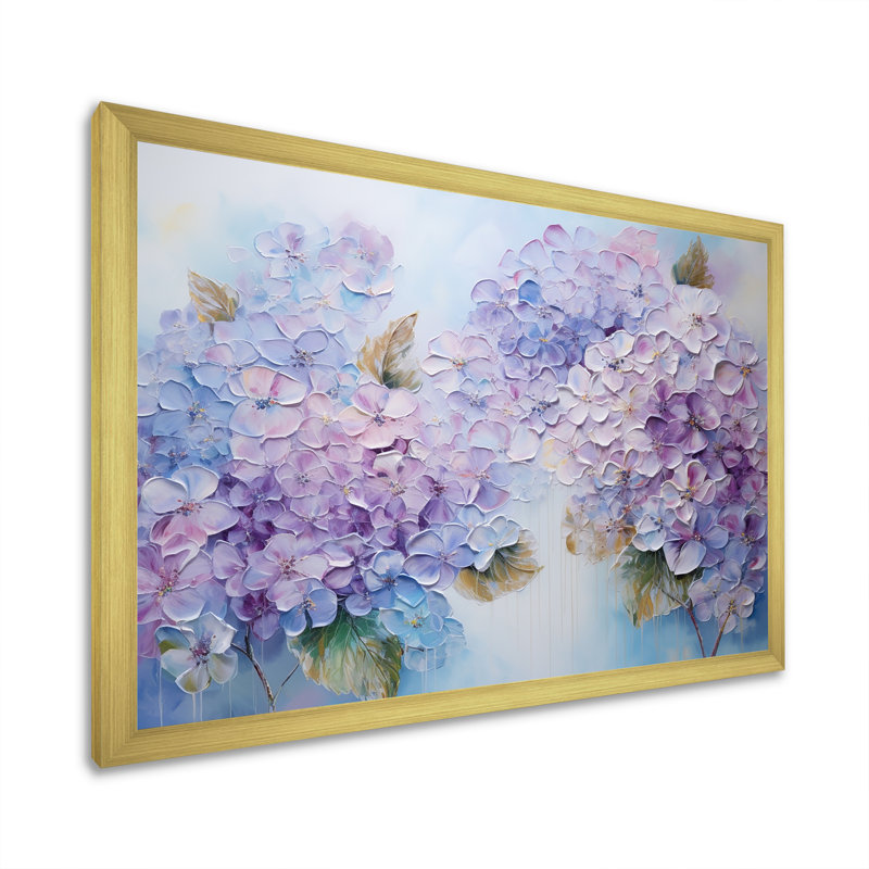 Fleurs d'hirangées mauves paradisiaques I - champ de fleurs, art mural, Cadre doré simple, H 24 po x l 32 po x P 1 po
