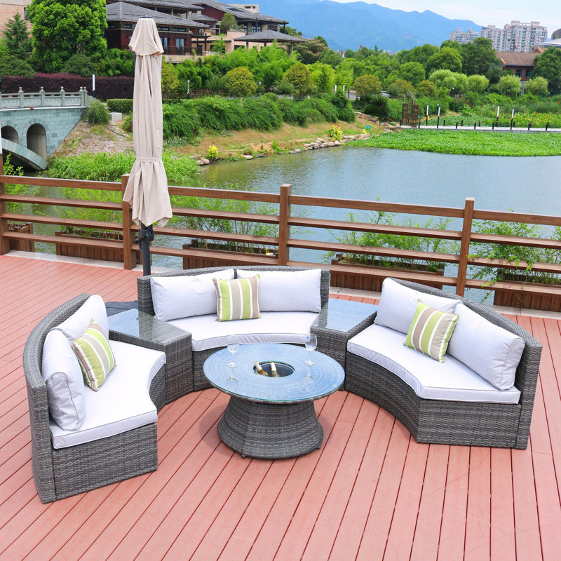Wicker 6 - Person Patio Conversation Set with Cushions, Gray