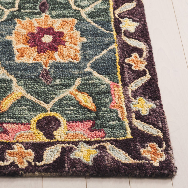 Tapis d'intérieur floral en laine touffeté à la main, Rectangle de 5 pi x 8 pi
