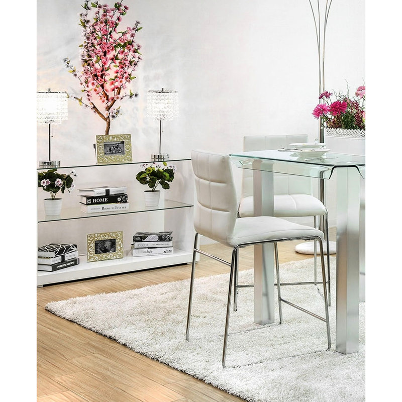 Contemporary White Padded Counter Height Dining Chairs With Base - 2pcs Stylish Configuration Metal Frame 2pc