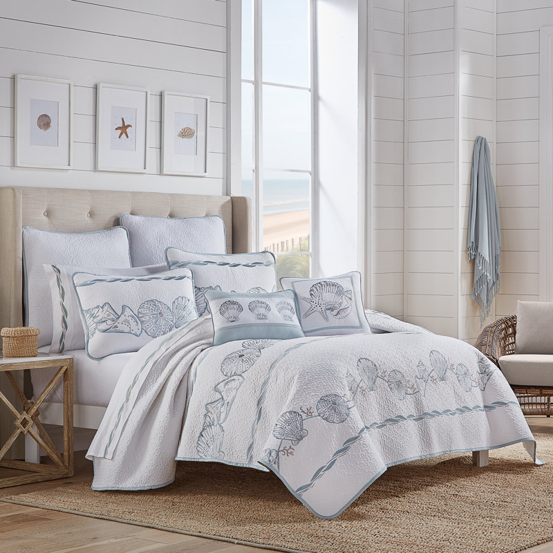 Water Front Quilt Set, Blue, Twin Quilt + 1 Sham