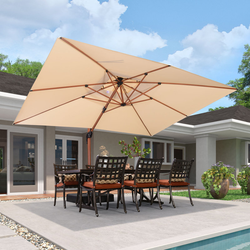 Parasol en porte-à-faux rectangulaire en bois 10 pi x 13 pi, beige, Beige