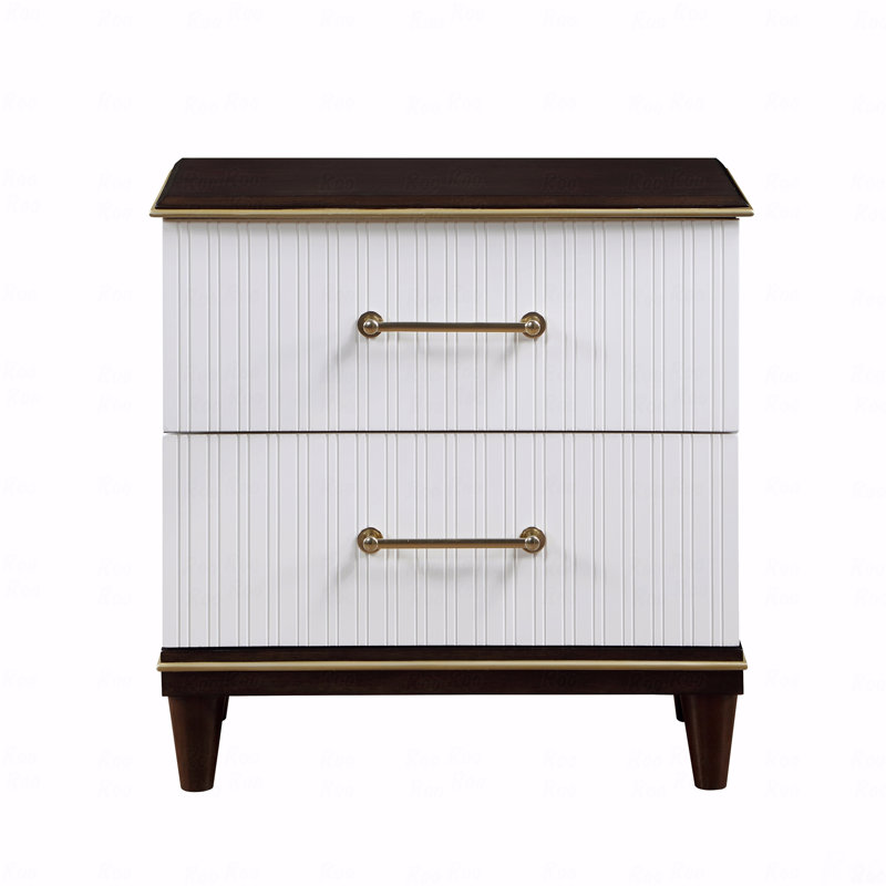 Table de chevet 2 tiroirs 1pc avec finition dorée 2 tons moderne