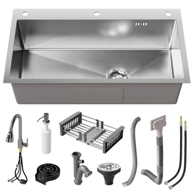 Évier de cuisine à simple cuve encastrable en acier inoxydable 28 po L 28 po