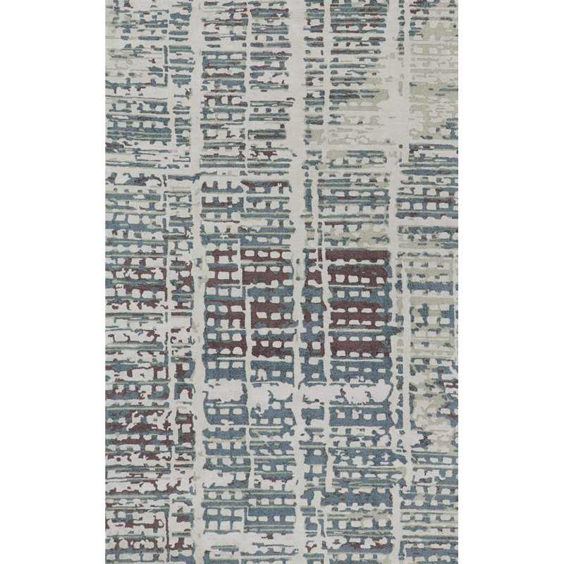 Minturn Hand-Tufted High Low Textured Indoor Rug Geometric Balsam Green, Rectangle 5' x 8'